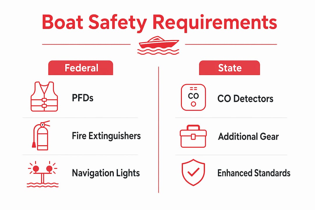 Infographic comparing federal and state boat safety requirements