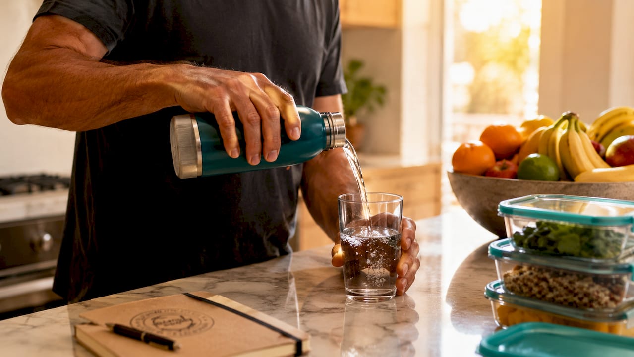Hands pouring water replacing soda at table