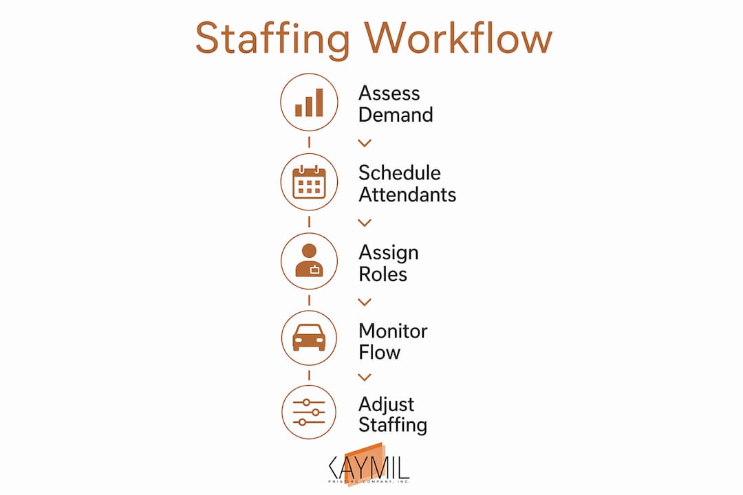Infographic illustrating valet staffing process steps