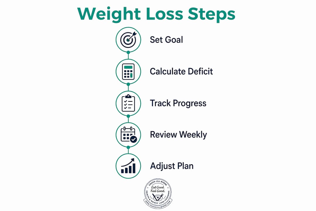 Infographic showing stepwise realistic weight loss process