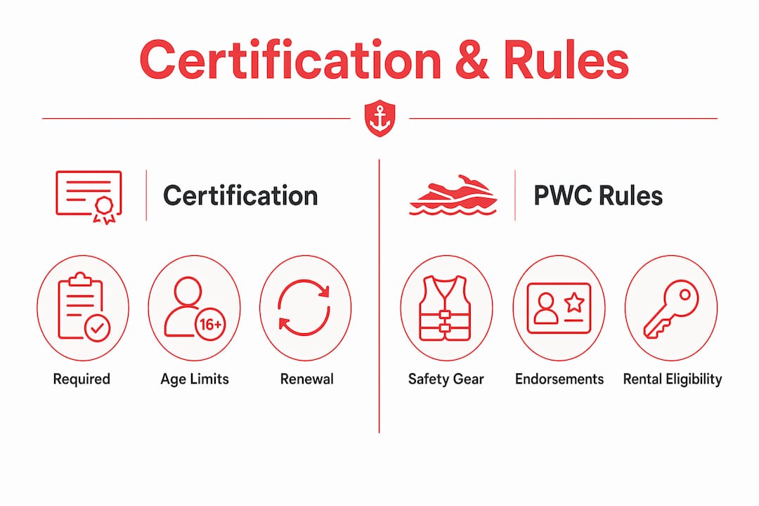 Infographic comparing jet ski certification and rules by state