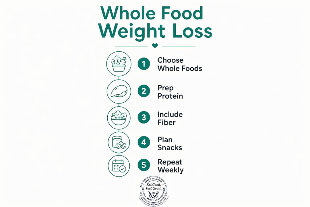 Infographic detailing whole food weight loss steps