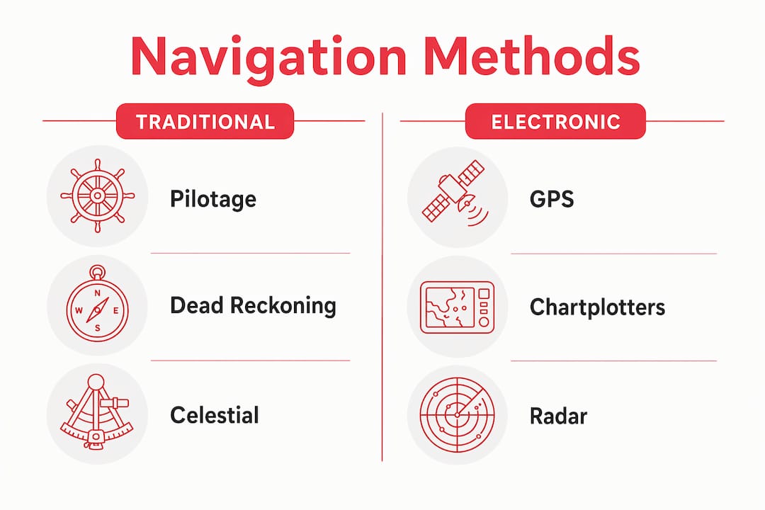 Infographic comparing traditional and electronic boat navigation methods