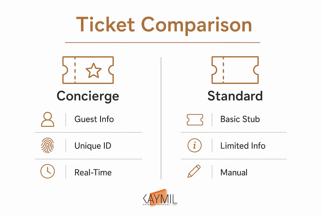 Infographic comparing concierge and standard valet tickets