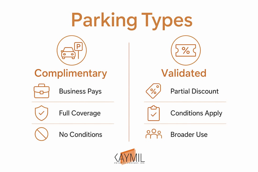 Infographic comparing complimentary and validated parking