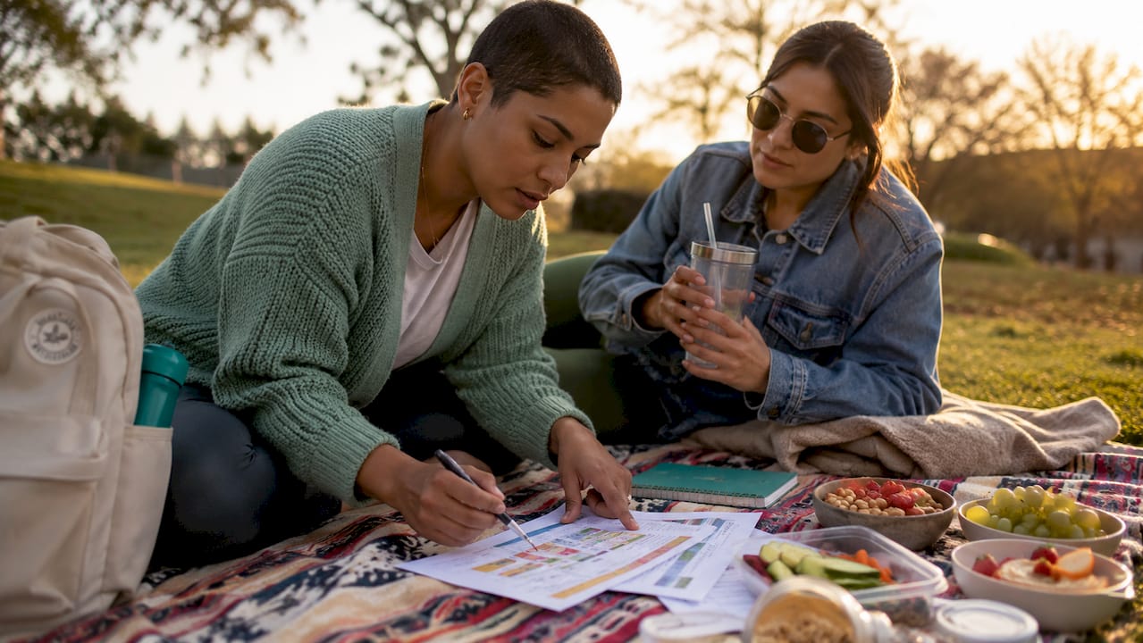 Hands organizing personalized nutrition plan papers