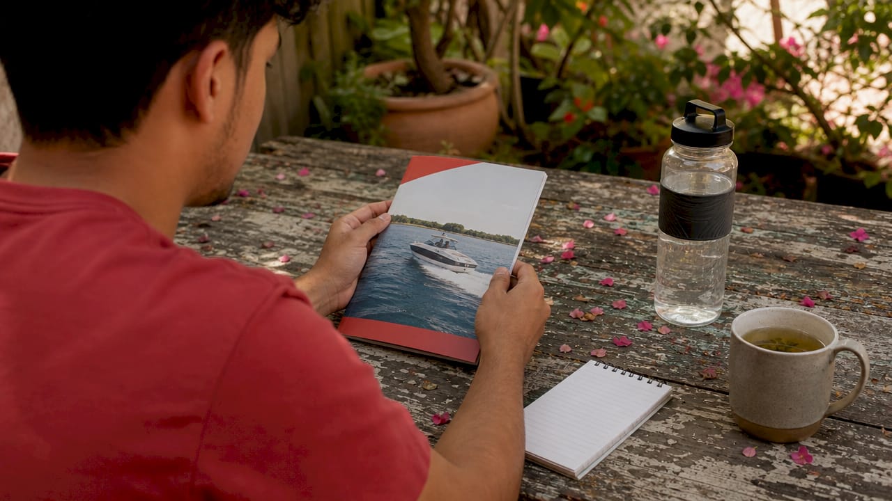 Hands holding boating safety course booklet
