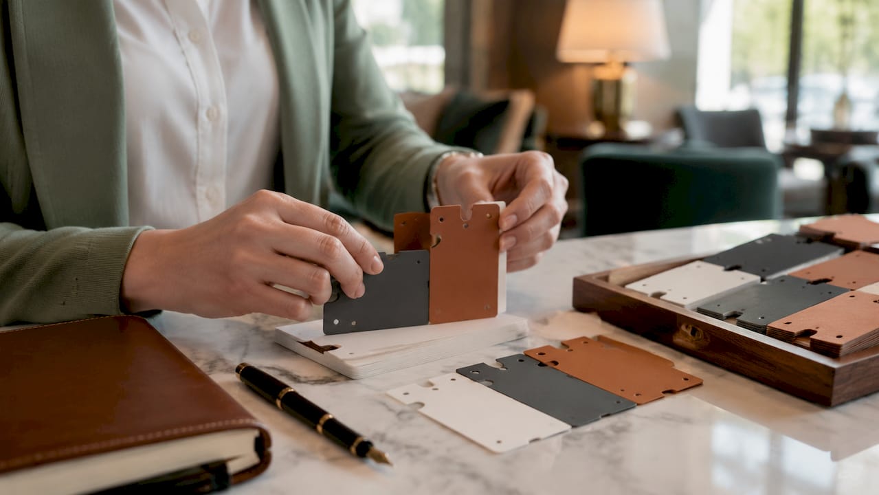 Hands arranging custom branded valet tickets