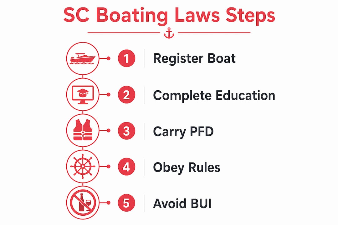 Infographic summarizing South Carolina boating law steps