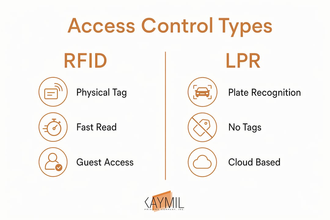 Infographic comparing RFID and LPR parking access control types