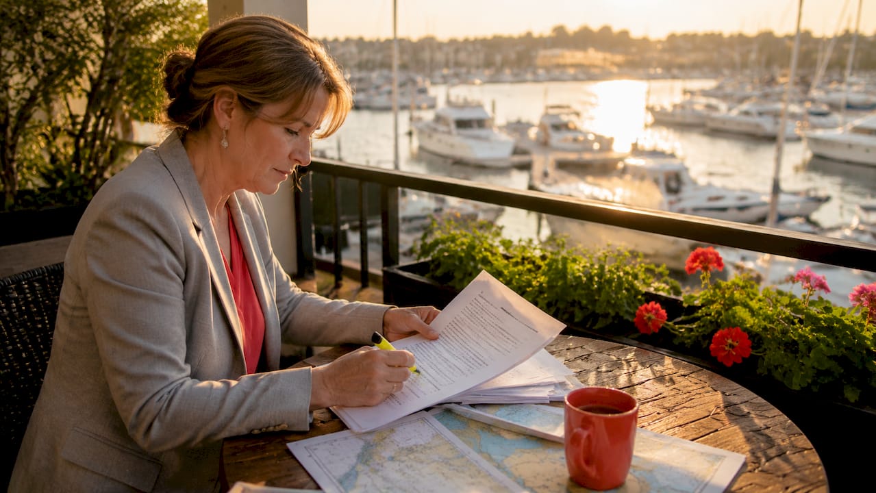 State boating official reviewing regulations at desk