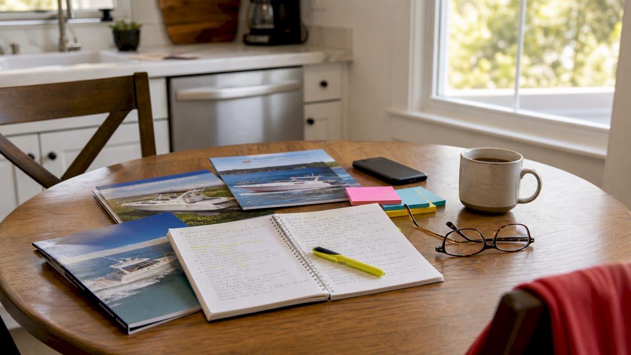 Boater exam study materials on table