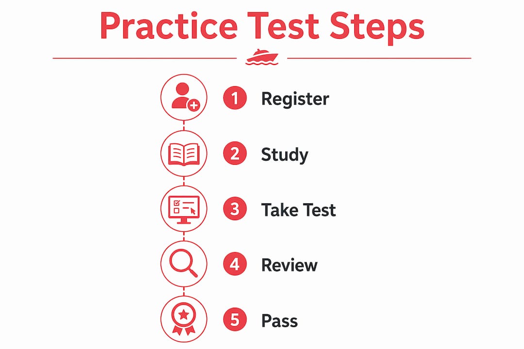 Infographic showing 5 steps to pass boater exam