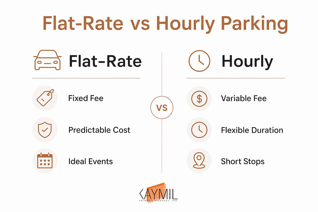Infographic comparing flat-rate and hourly parking models