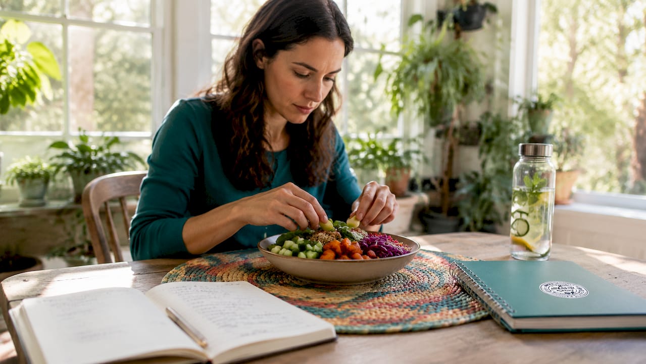Woman preparing healthy meal in kitchen