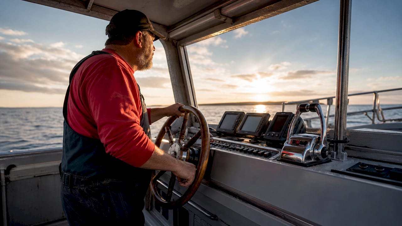 Boat captain steering helm station outdoors