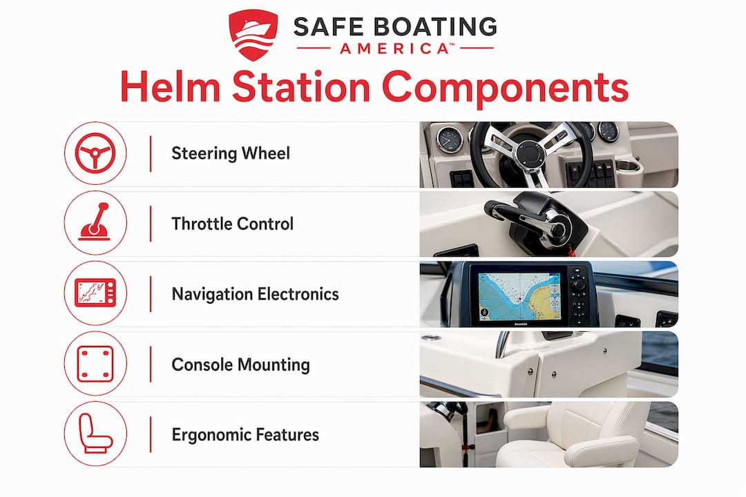 Infographic of key helm boat station components