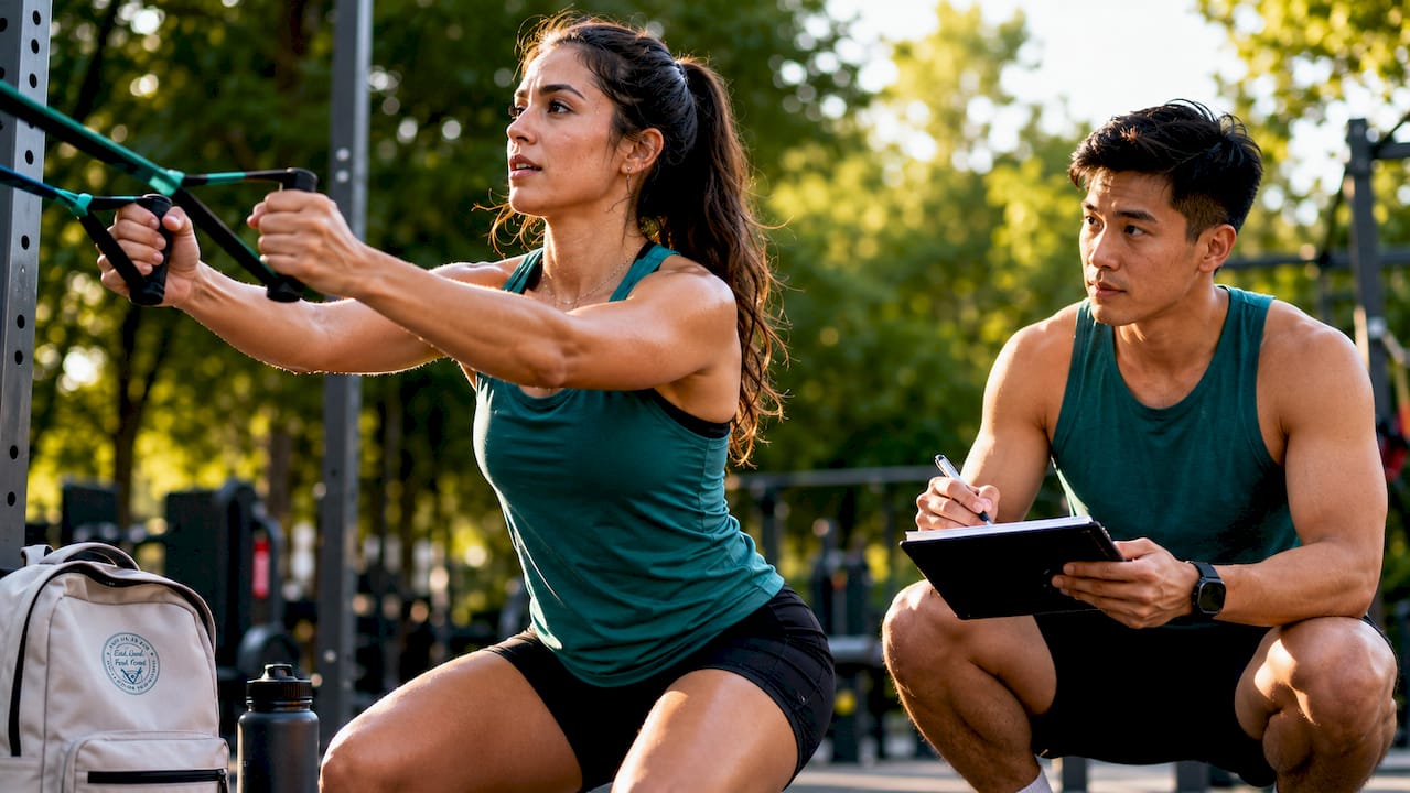 Man and woman doing resistance training