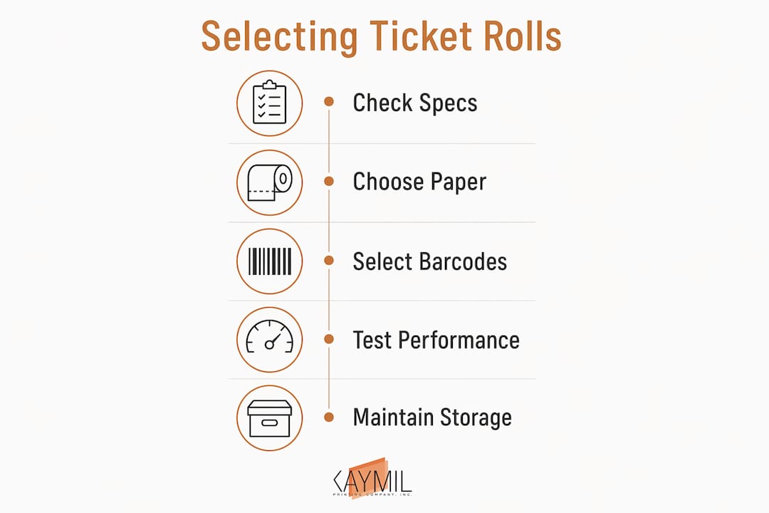 Infographic showing steps to select barcode parking ticket rolls