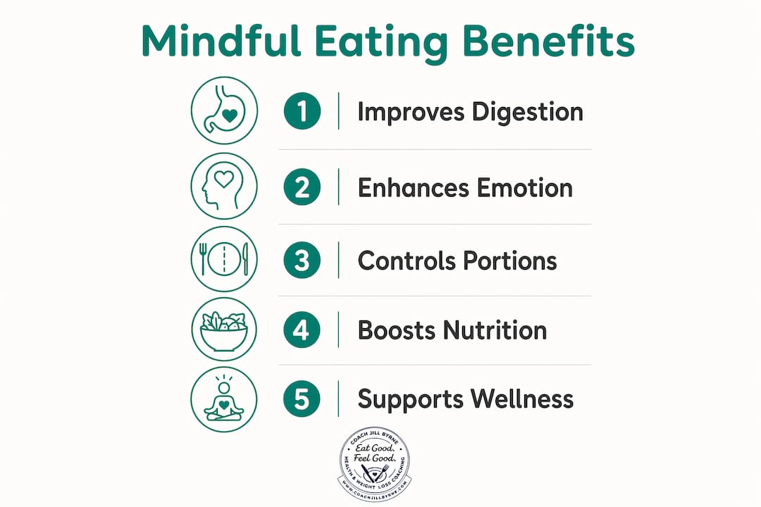 Infographic illustrating key benefits of mindful eating