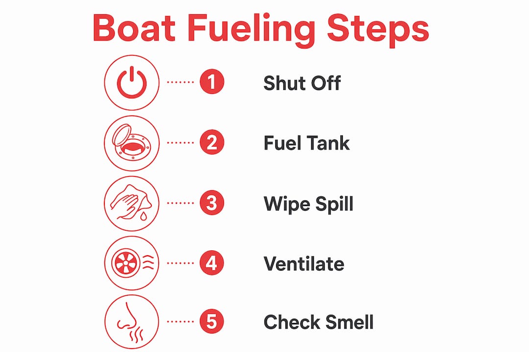 Infographic showing steps for safe boat fueling