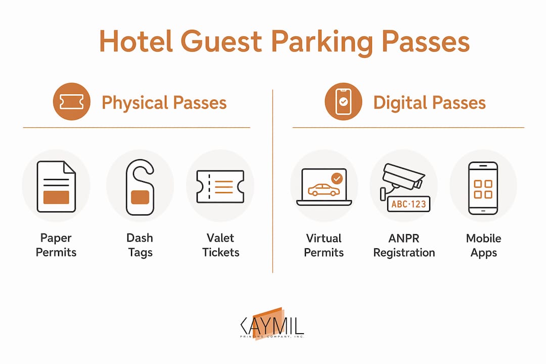 Infographic contrasting physical and digital hotel guest parking passes