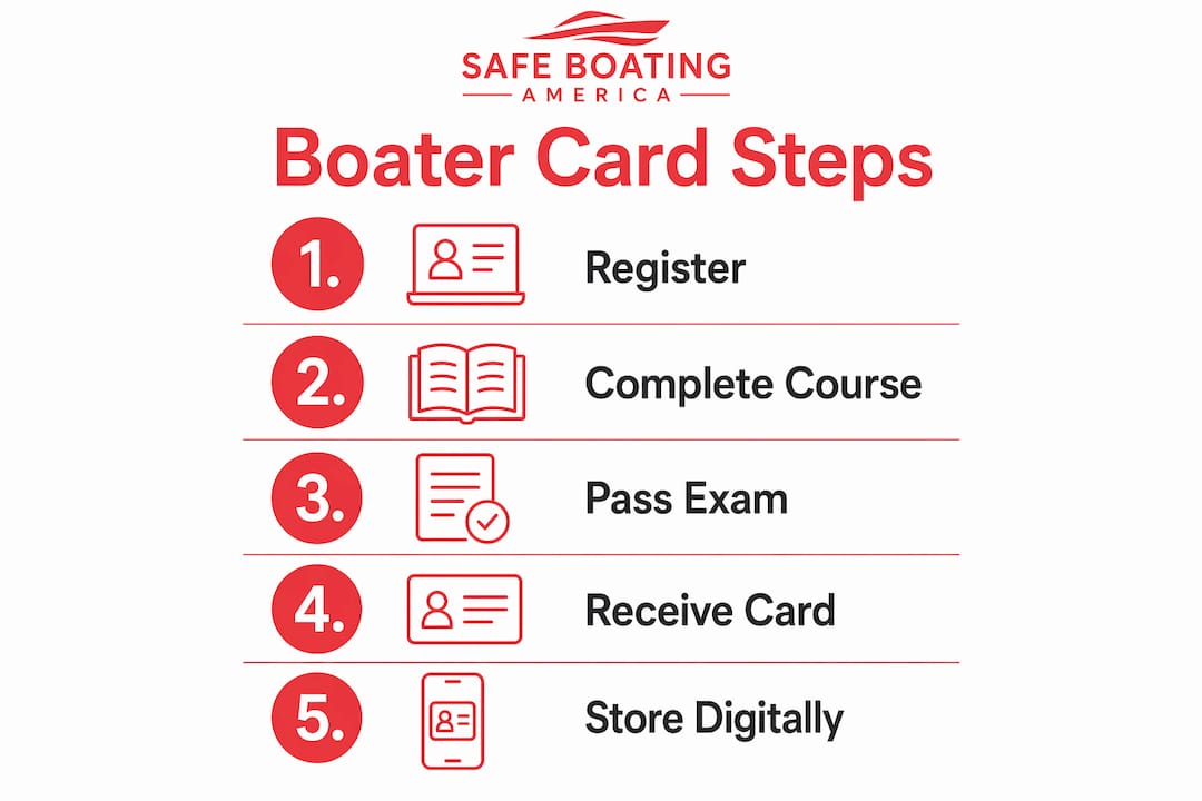 Infographic illustrating boater card certification steps