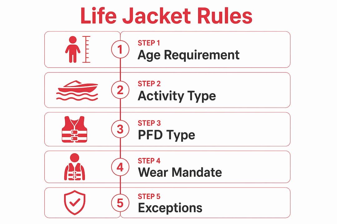 Infographic showing life jacket regulations by age and activity