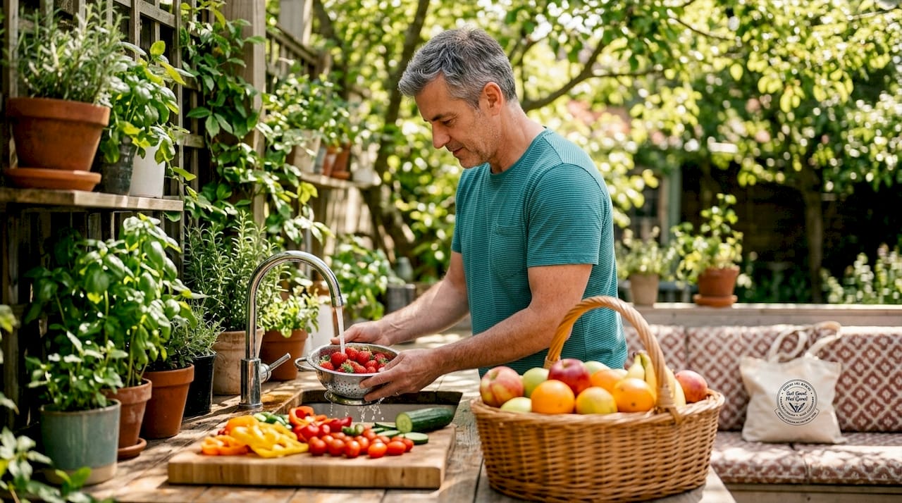 Man preparing healthy snacks in kitchen