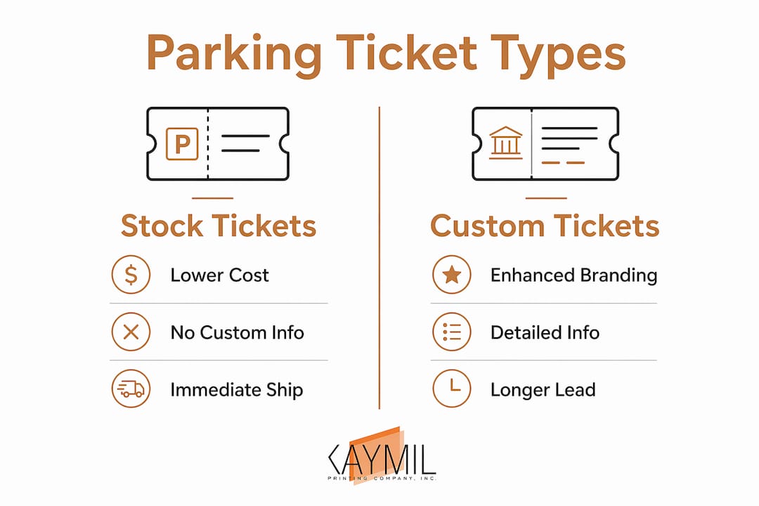 Infographic comparing stock and custom parking tickets