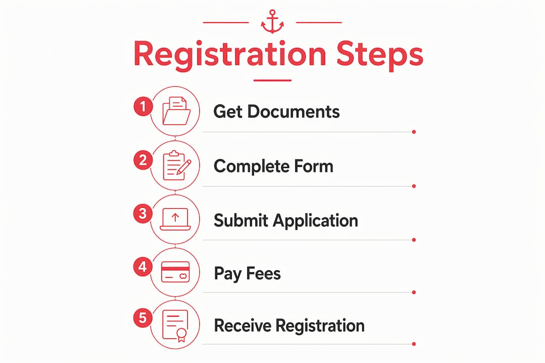 Infographic with steps for Ohio boat registration process