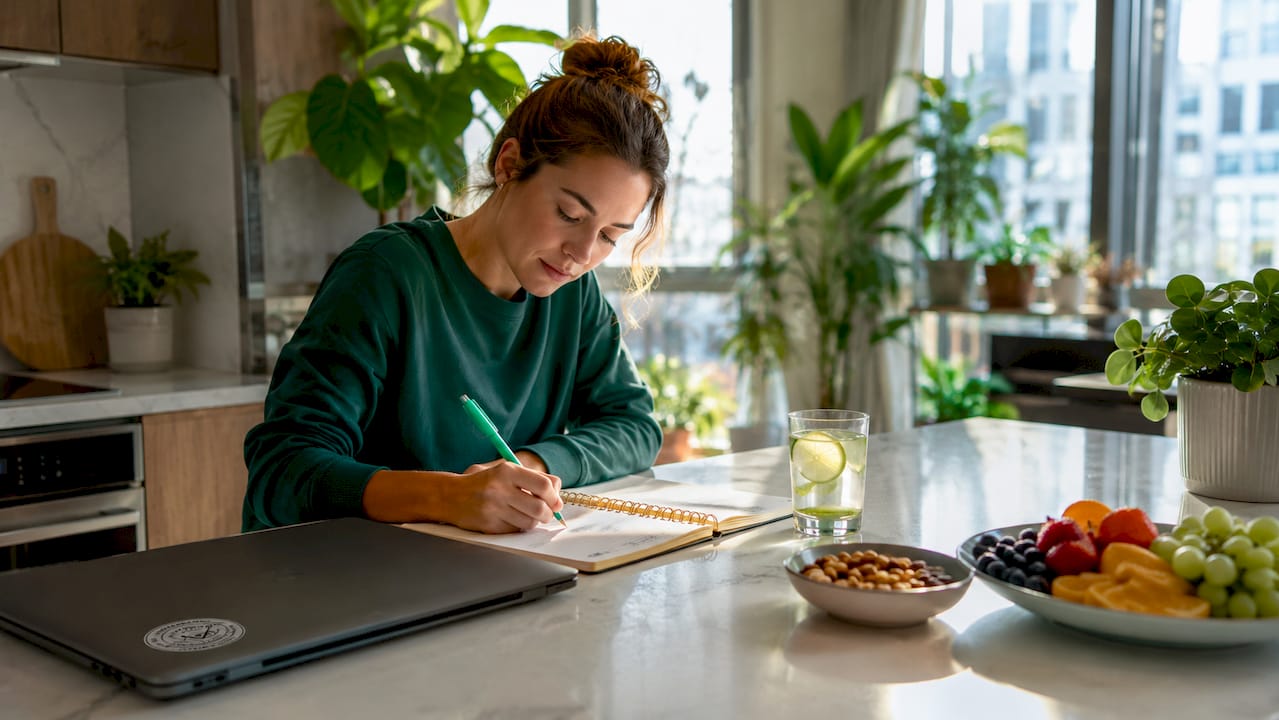 Woman journaling lifestyle transformation plan