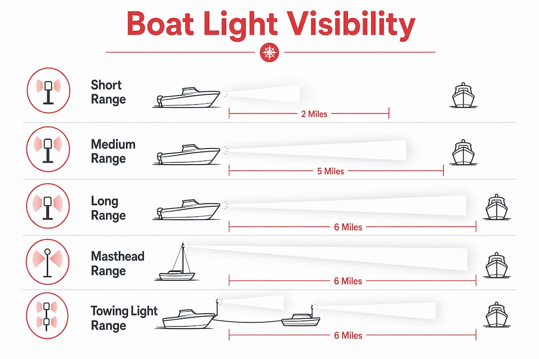 Infographic showing boat light visibility distance categories