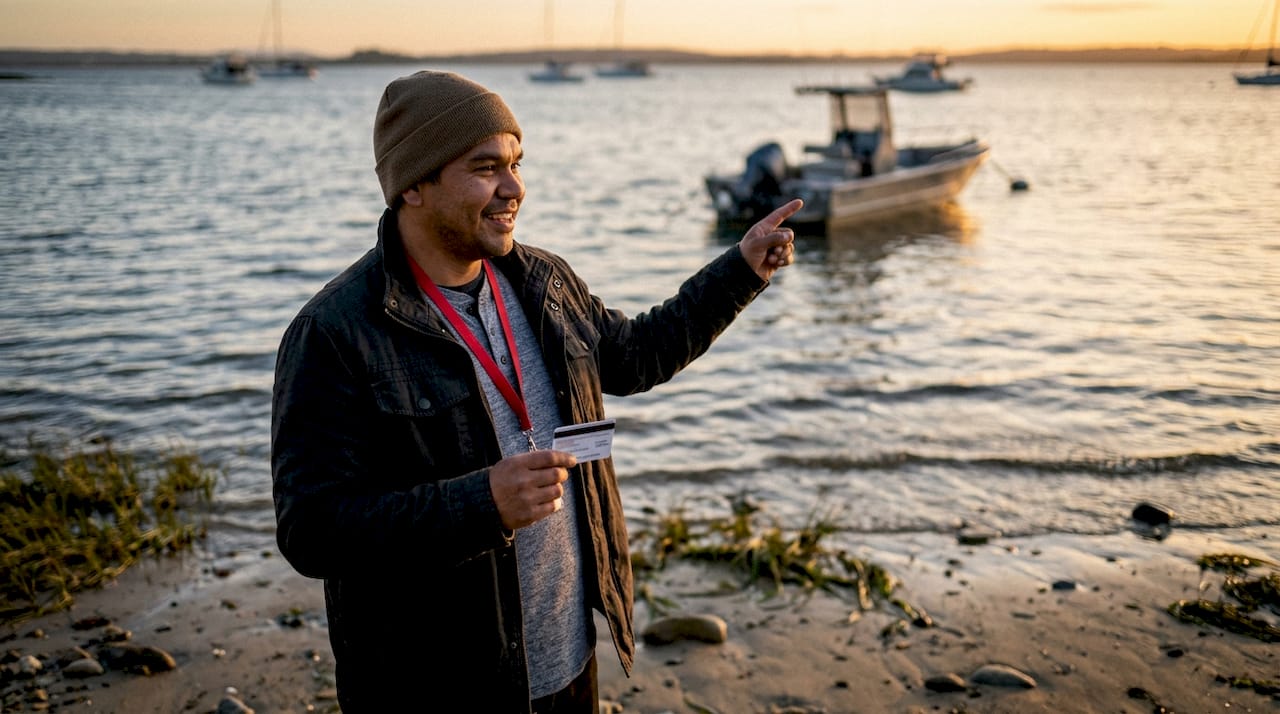 Boater holding Canadian boating licence on dock