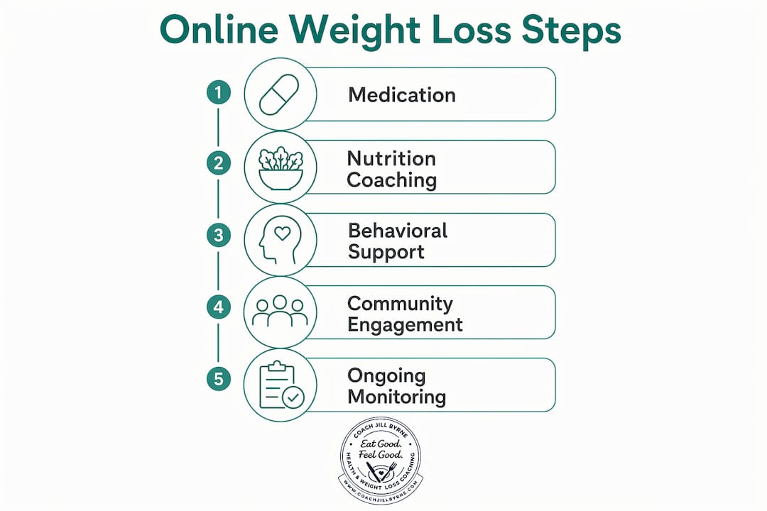 Infographic detailing steps of online weight loss programs
