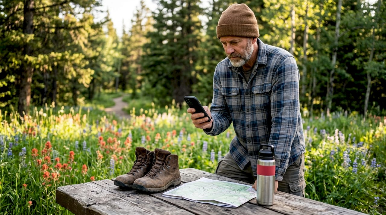 Man using smartphone to view Montana outdoor permit