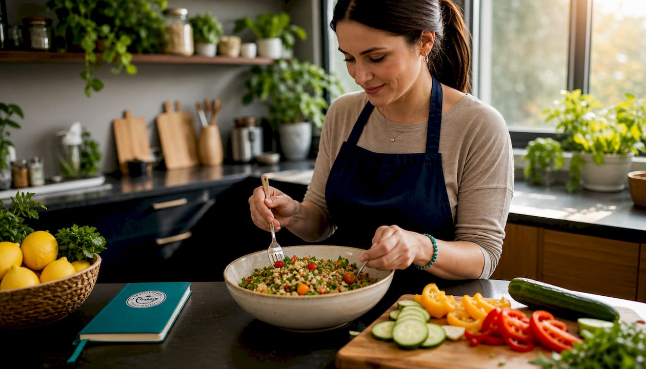 Person preparing nutrient-rich meal in kitchen