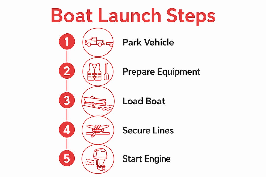 Infographic showing step-by-step boat preparation and launch process