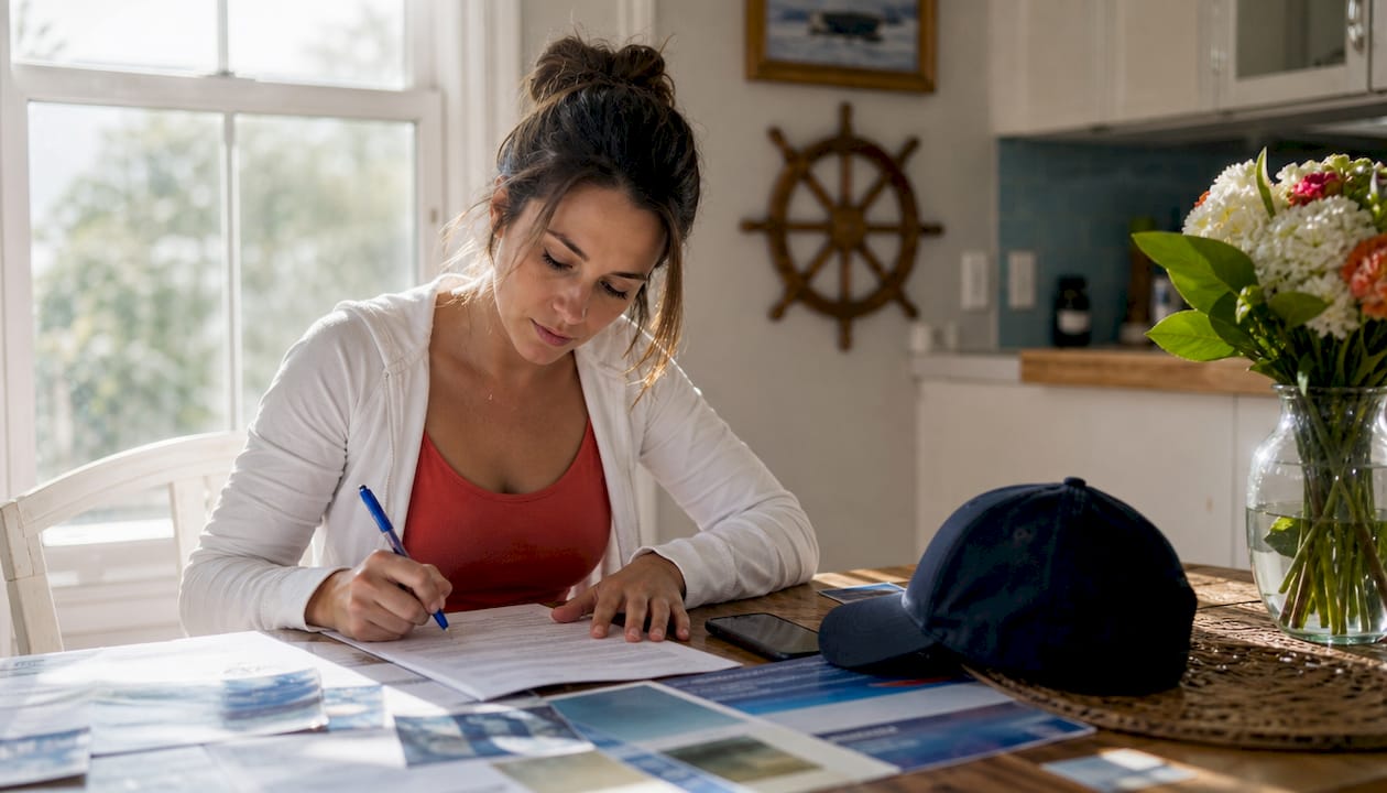 Person filling Illinois boating license application