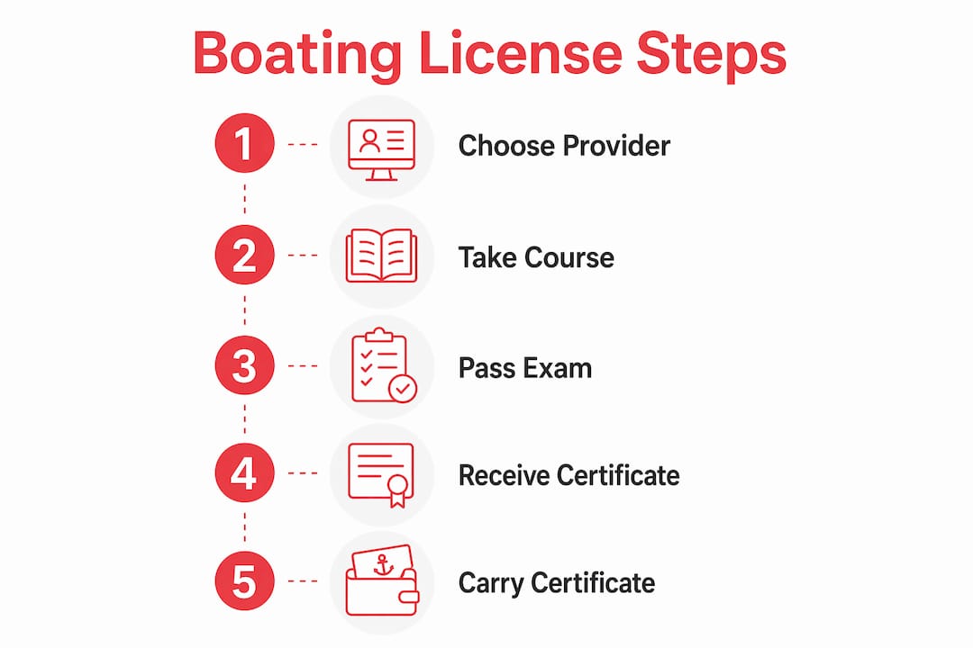 Infographic showing steps to get Illinois boating license