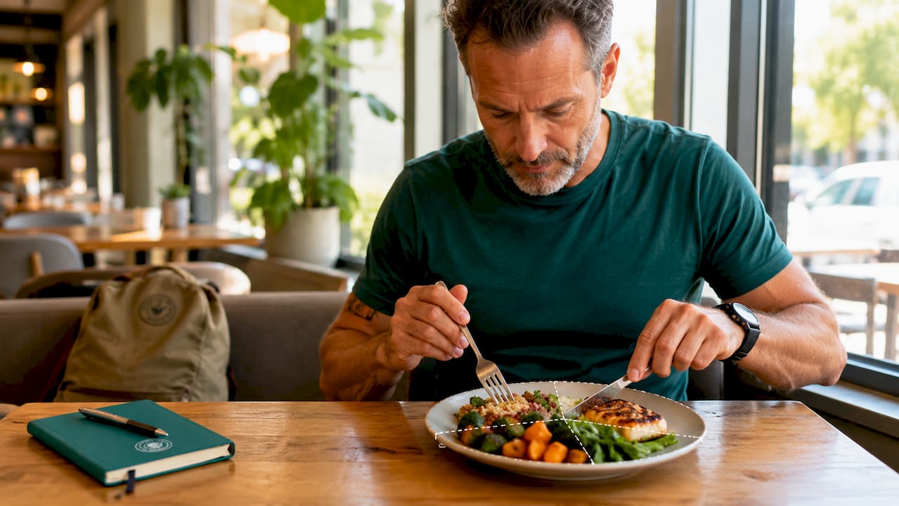Man applying plate method to restaurant meal