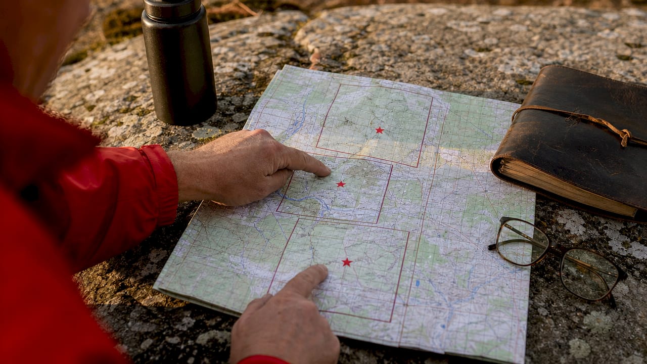 Hands pointing at Indiana waterfowl hunting zones map