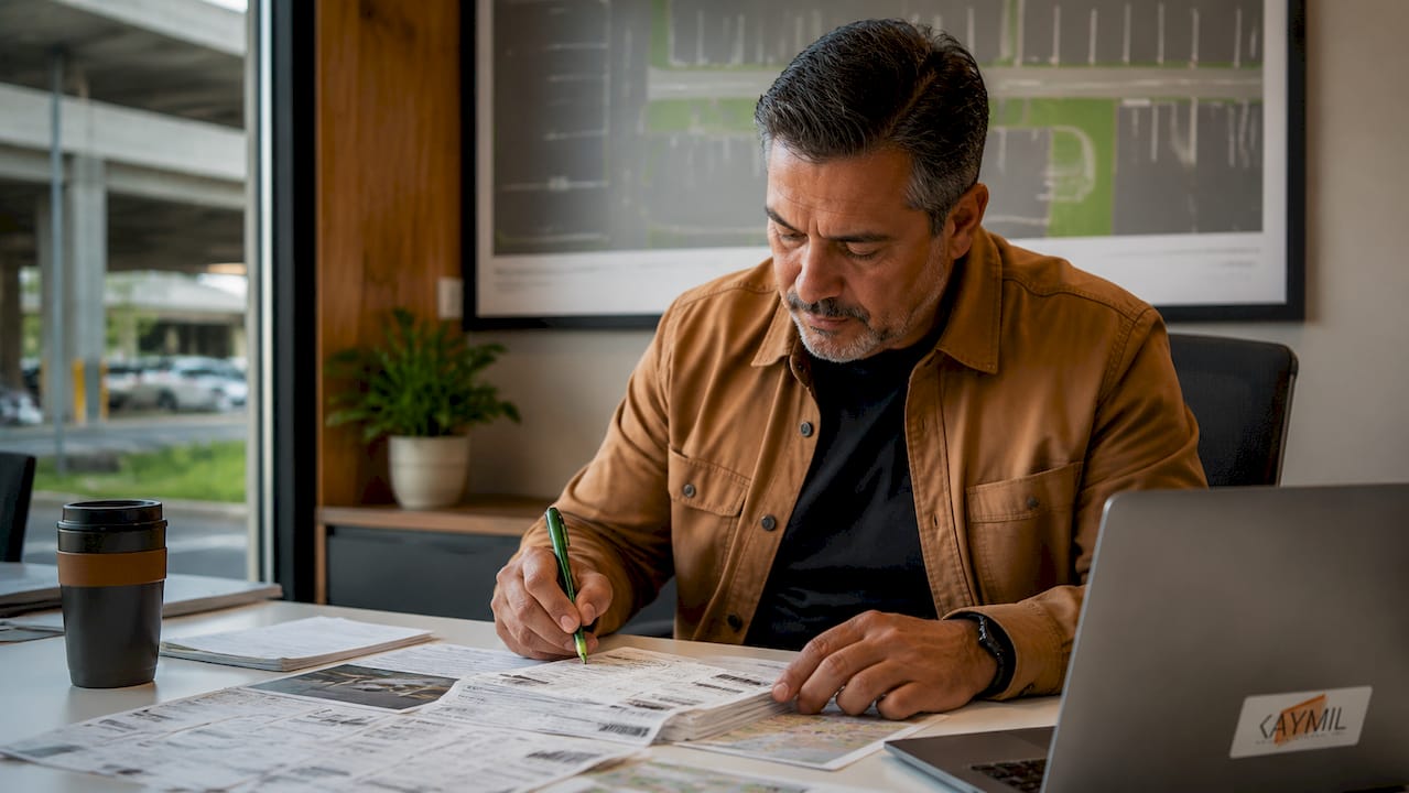 Manager reviewing garage parking fee reports