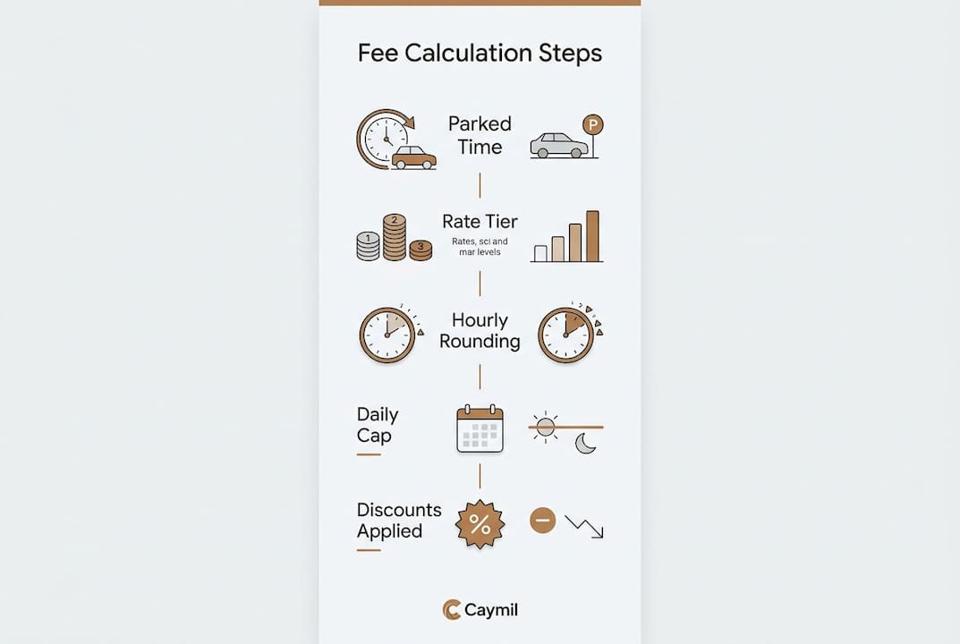 Infographic illustrating steps in parking fee calculation