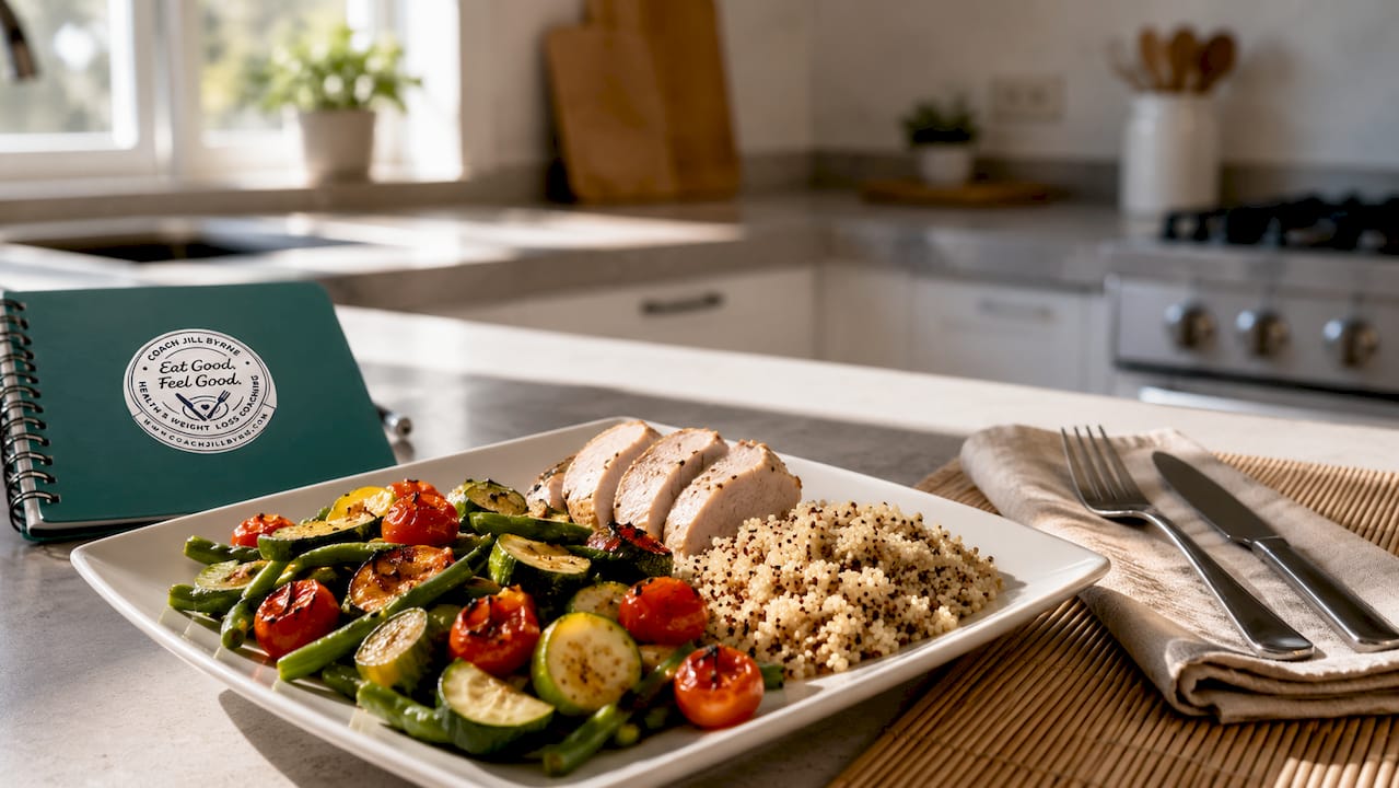 Plate showing USDA plate method meal portions