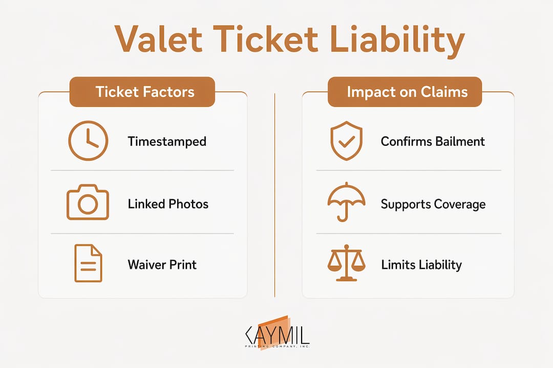 Infographic comparing valet ticket factors and claim impacts