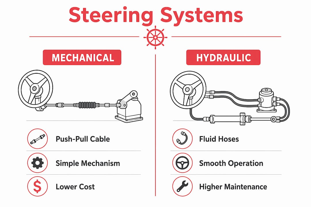 Comparison infographic of mechanical vs hydraulic steering