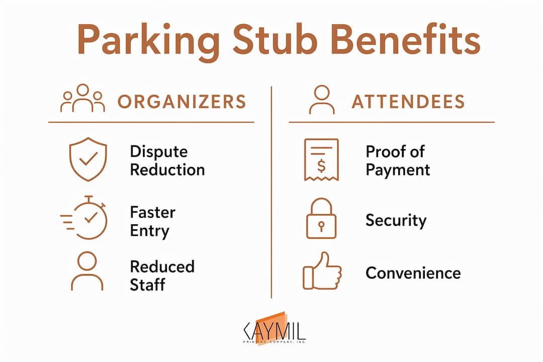 Infographic comparing parking stub benefits for organizers and attendees