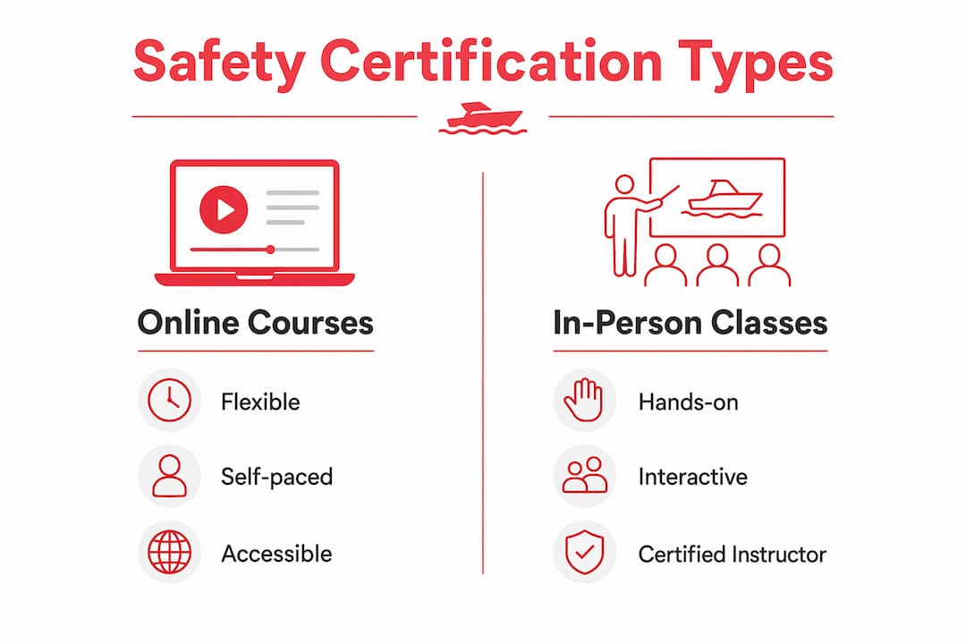 Infographic comparing online and in-person boating safety courses