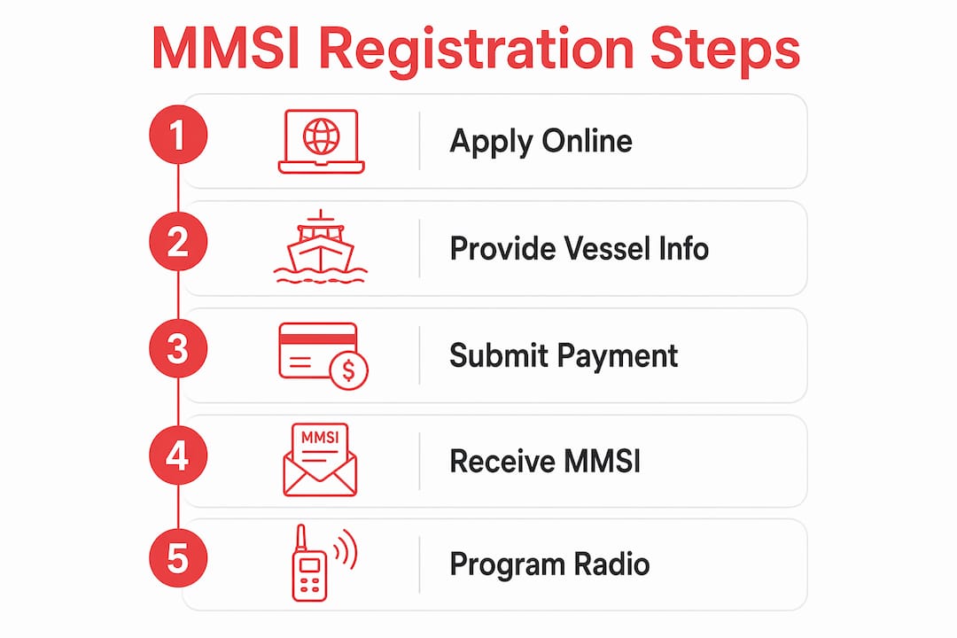 Infographic illustrating BoatUS MMSI registration steps
